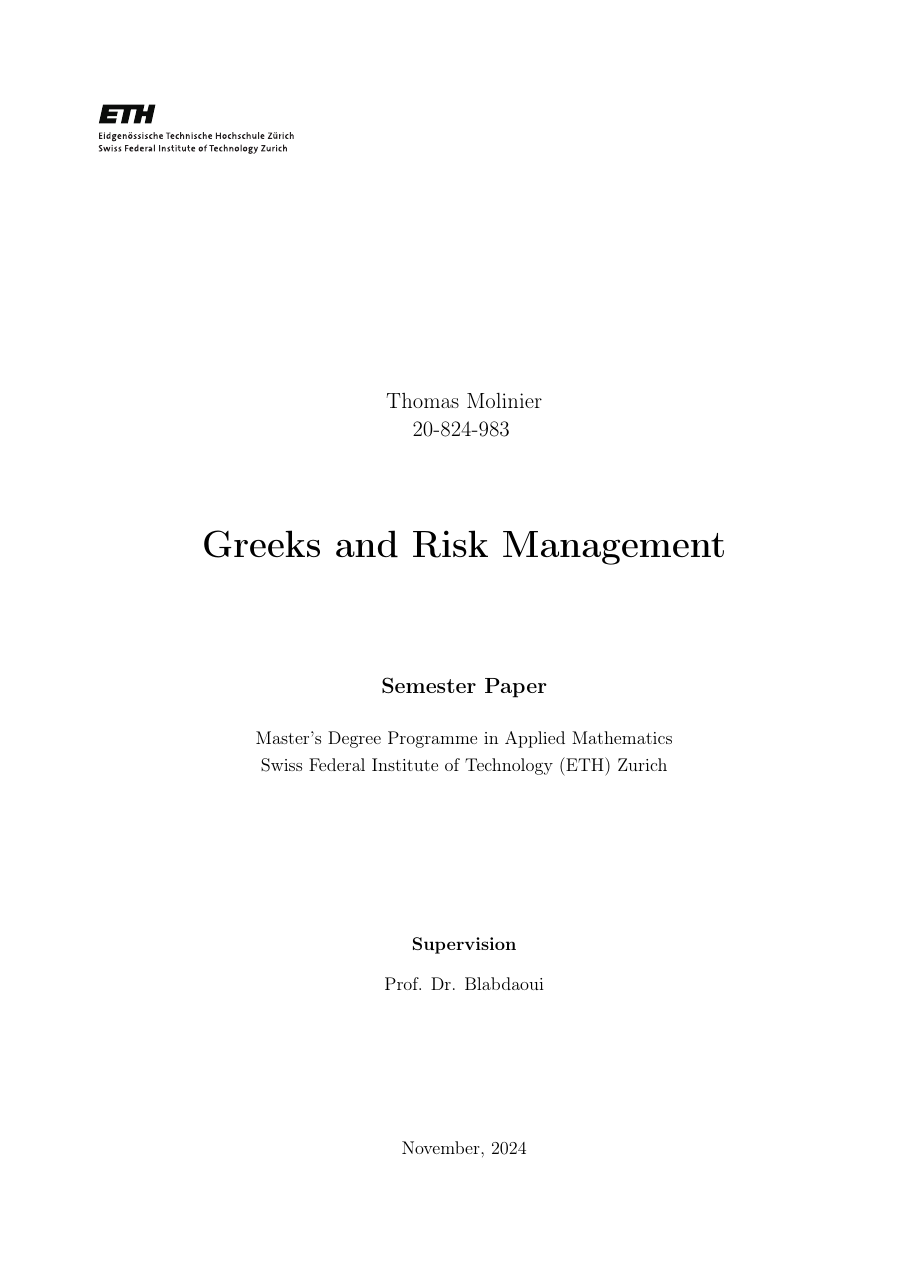 First page of Greeks and Risk Management