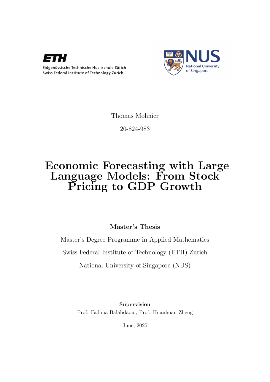 First page of Economic Forecasting with Large Language Models: From Stock Pricing to GDP Growth